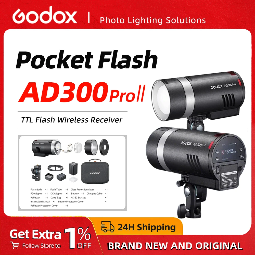 Godox AD300Pro II Outdoor Flash TTL HSS 1/8000s 300Ws Wireless Strobe Light Speedlite with 2800K-6000K for Canon Sony Nikon Fuji