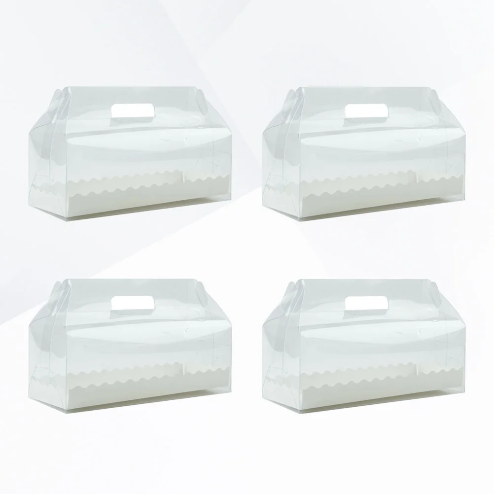 

4Pcs Durable Food-Grade Pet Cake Roll Box Portable Handle Design for Multi Desserts and Occasions Cake Roll Box