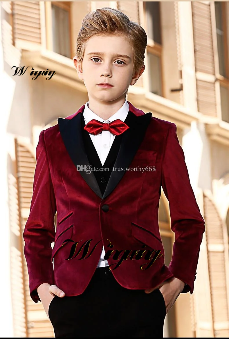 Velvet Boys Suit Three Piece Jacket Vest Pants Bow Tie Wedding Kids Tuxedo High Quality Blazer for Boys