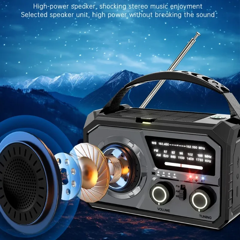 

16000mAh AM/FM/WB NOAA Emergency Weather Radio Hand Crank Solar Type-C Charging Survival Radio SOS Alarm for Outdoor Emergencies