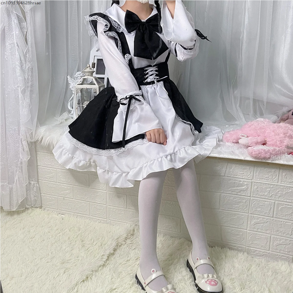 

Women Maid Outfit Unisex Pink Lolita Dress Anime Long Dress Princess Dress Apron Cosplay Costume Women Japanese Section Anime