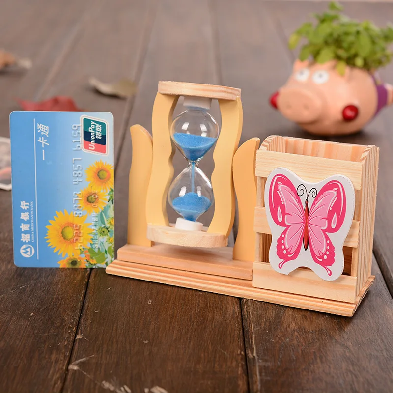 

High Quality Mine Wood Single Hourglass Pen Holder Office Decoration Supplies Gift School Supplies