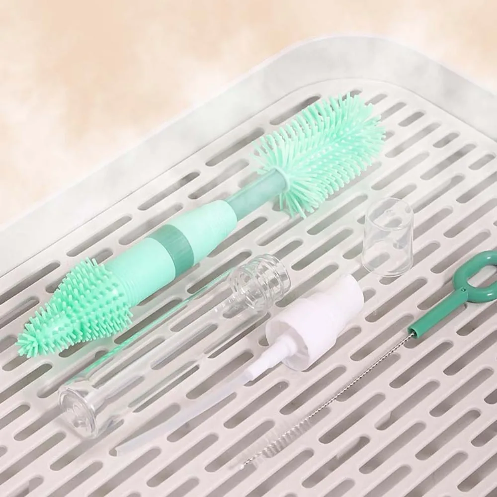 

Cute ABS Bottle Cleaning Brush Set TPR Anti-lost Baby Nipple Brush Kit Nylon PC Glass Cup Washing Tool Travel