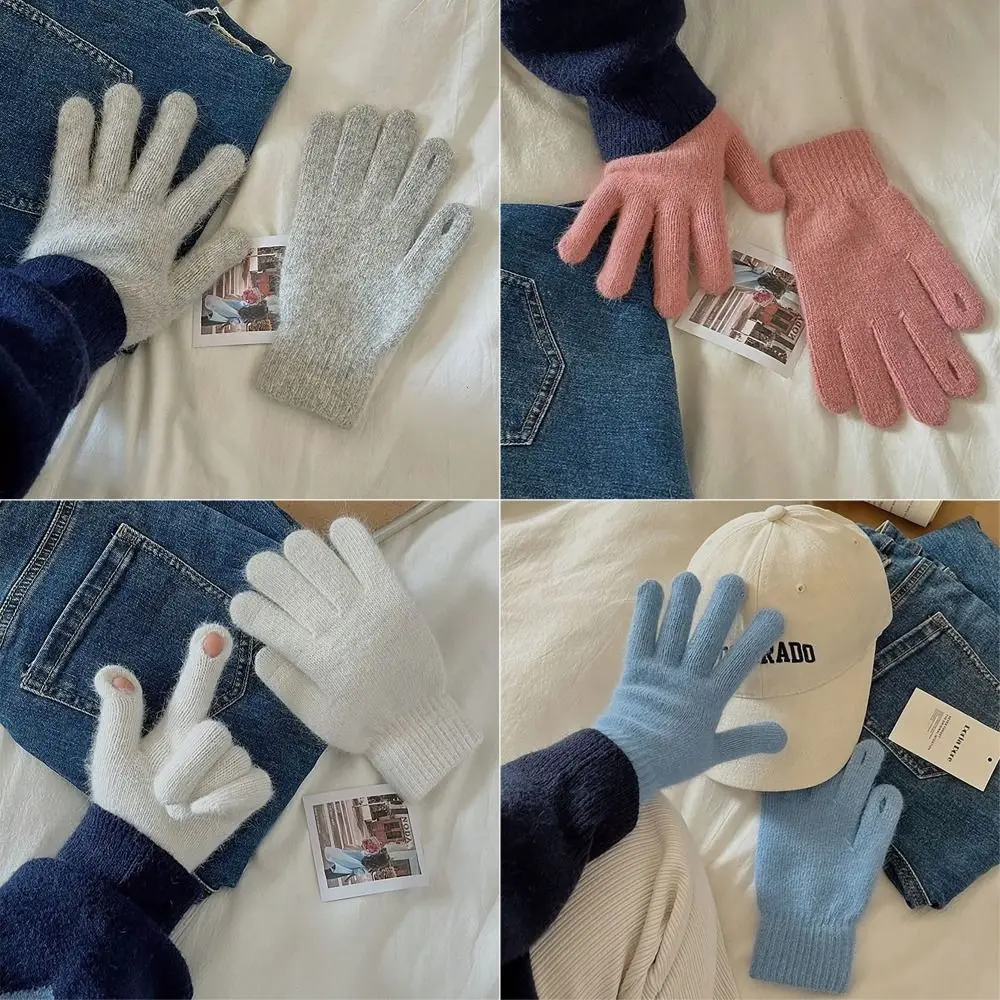 

Вязаные перчатки с сенсорным экраном, зимние теплые студенческие варежки ярких цветов, зимние бархатные перчатки в стиле INS для женщин и девочек, девочек