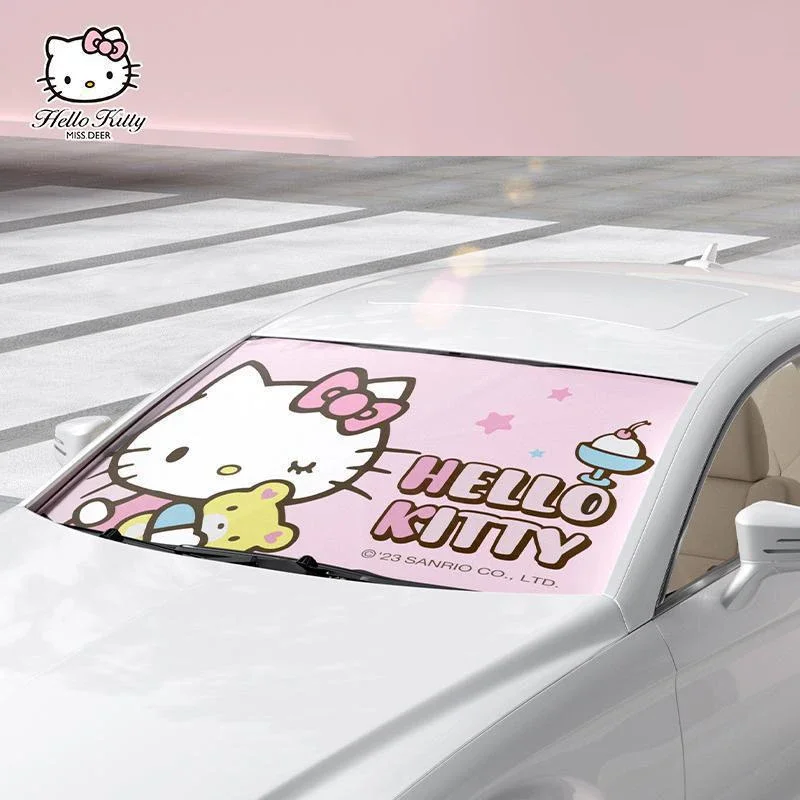 Kawaii Genuine Sanrio Car Windshield Sunshade Sunshade Curtain Hello Kitty Car Sunscreen Heat Insulation Sunshade Decoration