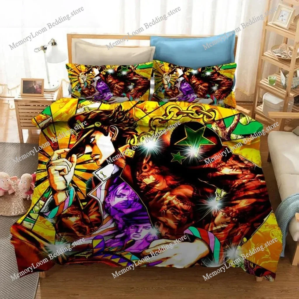3D Print Anime JoJo Bizarre Adventure Jotaro Kujo Bedding Set Boys Girls Twin Queen Size Duvet Cover Pillowcase Bed Kids Adult