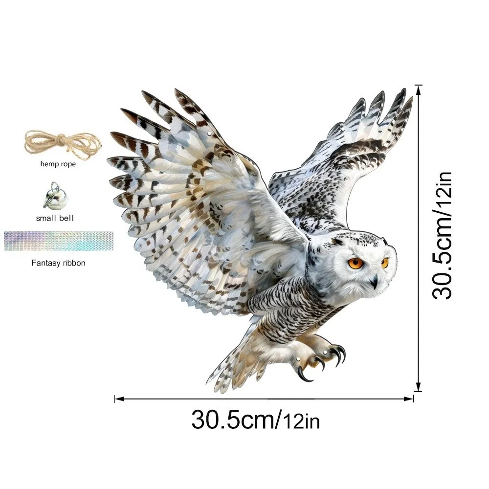 Waterproof Bird Scarer Pest Control With Reflective Bird Scare Pendant With Bell Simulation Owl Hanging Bird Repellent Courtyard