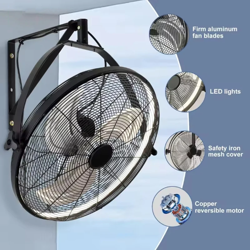Modern Wall Mount Fan 6 Speed Electric Fan Ventilation Industrial Wall Fan Multi Adjustable Oscillating Head Ceiling Fan Light