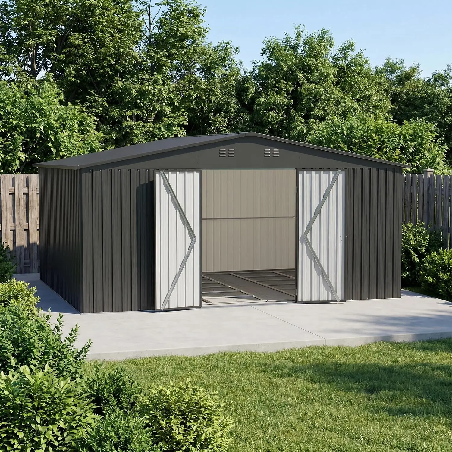 14x12 FT Reinforced Metal Storage Shed with Lockable Door & Sloped Roof, Large Tool Shed for Backyard Garden Patio, Customized