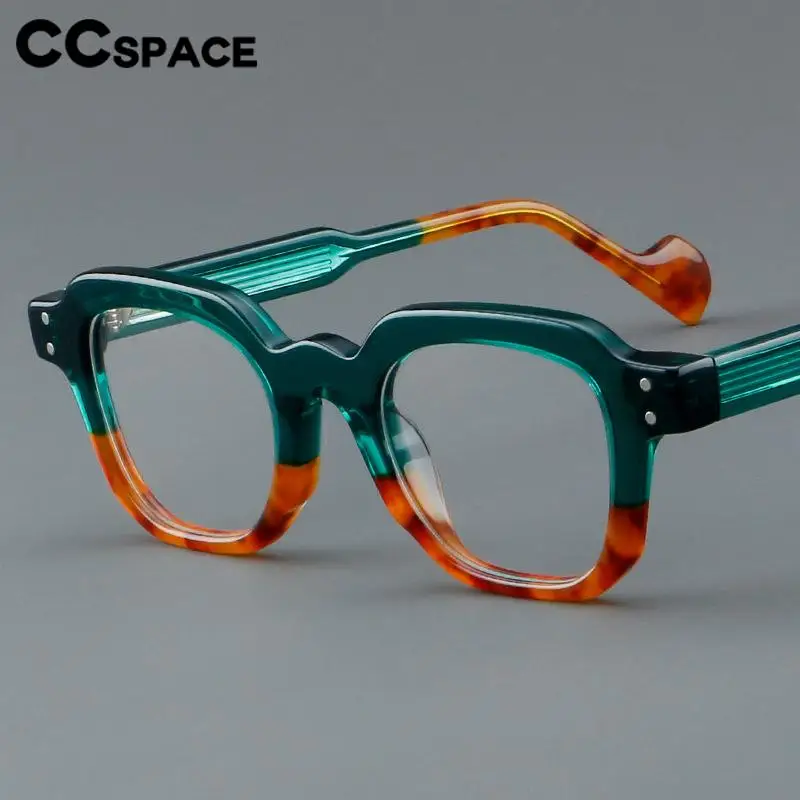 57287 Thicken Acetate Spectacles Frames Vintage Round Optical Prescription Eyeglass Men Women Trend Rivet Transparent Glasses