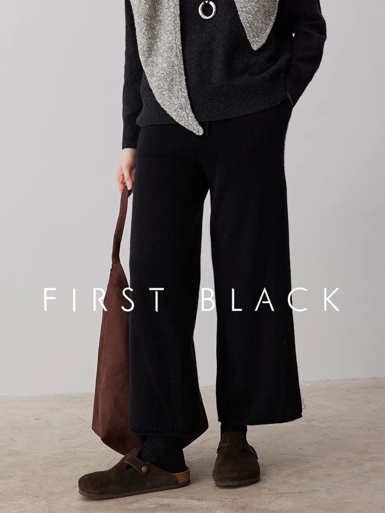 

Брюки-кюлоты из чистого кашемира с эффектом мягкой кожи, трикотажные, прямые, широкие, комфортные, повседневные