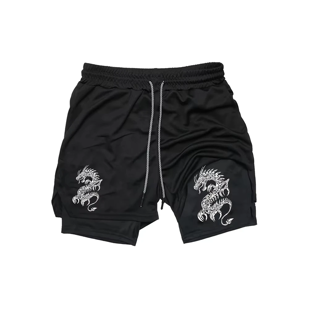 

Man's Quick-Dry Double-Layer Athletic Shorts Breathable Moisture Wicking Stretch Shorts with Adjustable Drawstring Waist HX0034