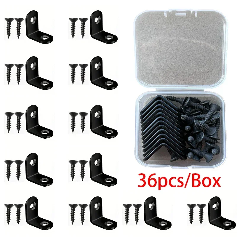 36pcs/Box Black L-shaped right Angle Support Accessories with screws Heavy duty connection Angle connector Wardrobe fixed