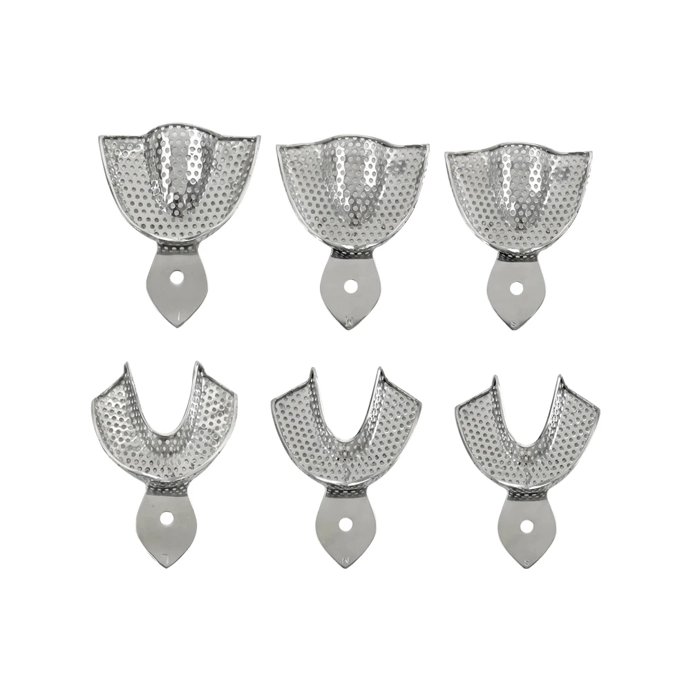 2Pc/Set Dental Upper And Lower Stainless Steel Metal Impression Trays Autoclavable Orthodontic Dental Trays Impression Materials