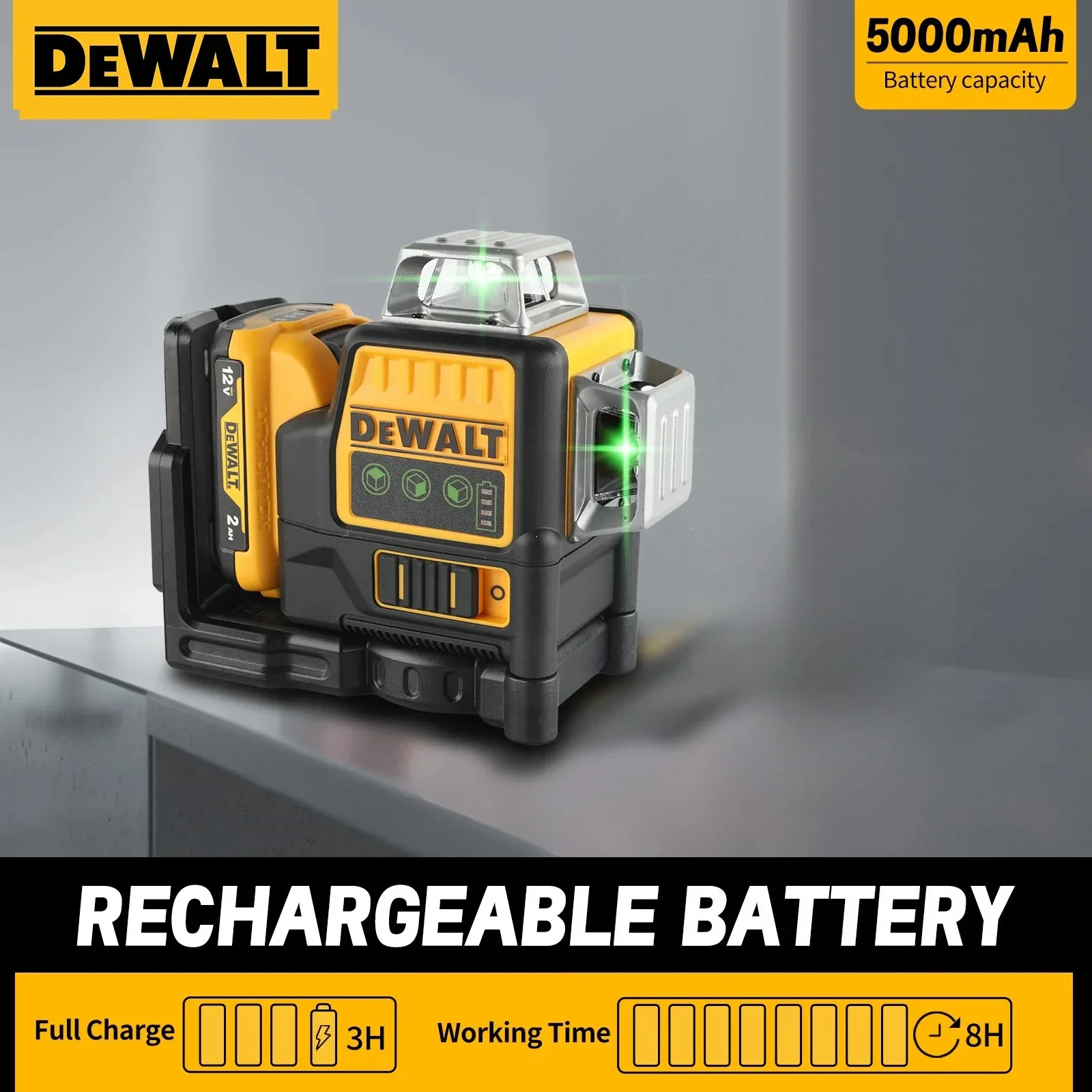 

Лазерный нивелир DEWALT DW089LG 12В с литий-ионным аккумулятором, самовыравнивающийся, с зеленым лучом, 12 линий (3x360°) ° Для максимальной точности