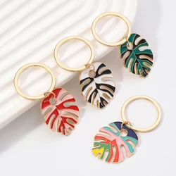 Colorful Big Vintage Statement Bohemian Enameled Leaf Keychain For Women Men Pendant Hanging Decoration Gold Color Accessories