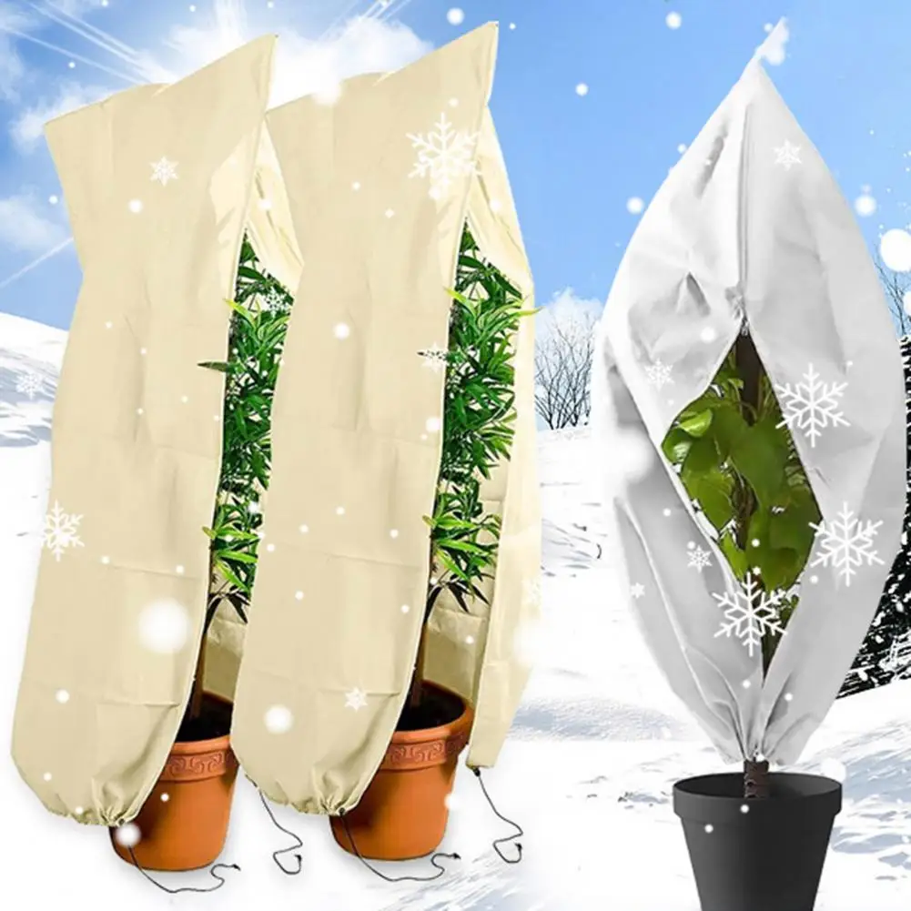 Plant Cold Proof Cover Winter Frost Blanket with Adjustable Drawstring Zipper Freeze Bag for Garden Shrubs