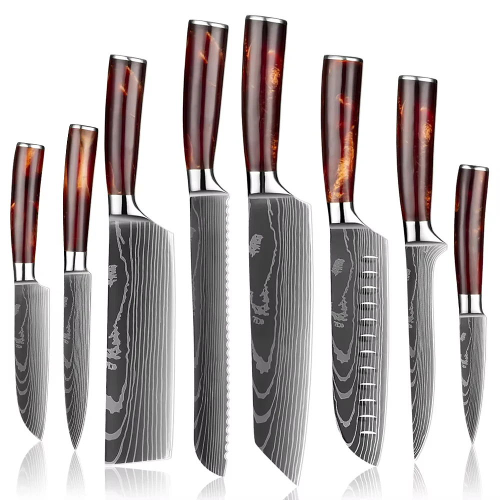 Professional Kitchen knife Set 1-8Piece 7Cr17Mov Stainless Steel Chef Knife Santoku Cleaver Utility Knife Kitchen Tools Quality