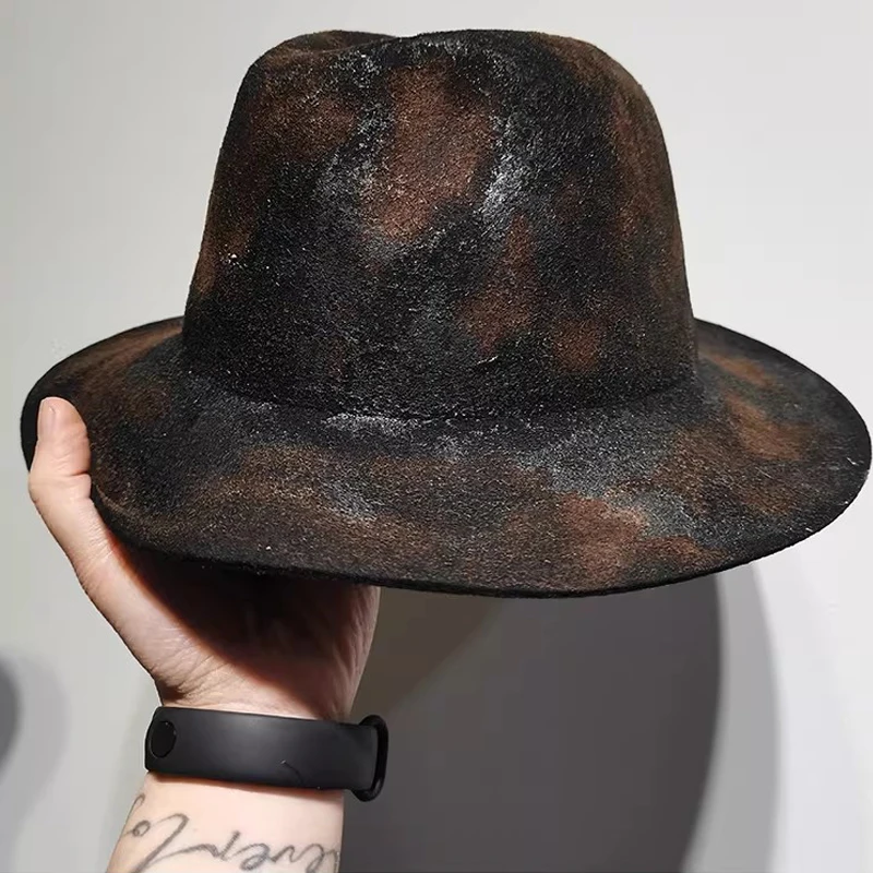 Handmade Fire-Burned Jazz Hat ,6.5cm Brim Fedora Hat ,56-58cm Felt Panama Hats,With Environmental Protection Coating