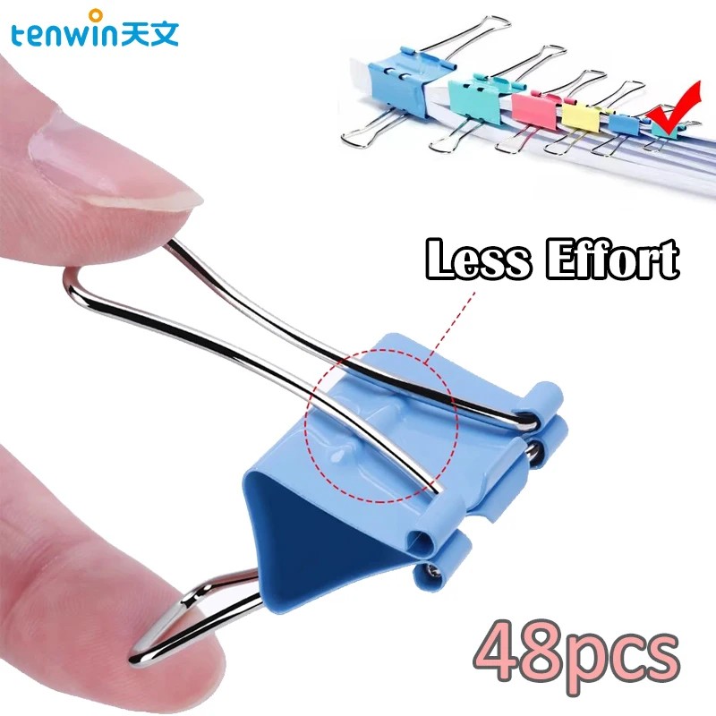 Tenwin Metal Paper Clip Labor-saving Foldback Metal Binder Clips Black Grip Clamps Paper Document Office School Stationery