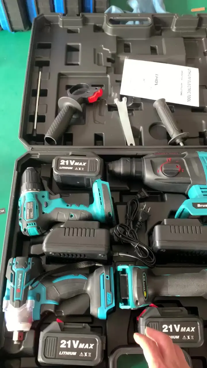 HENGLAI Stock!!!  INS Hot Selling High Quality N in One Brushless Cordless power tools hand tool set 20v Combo kits