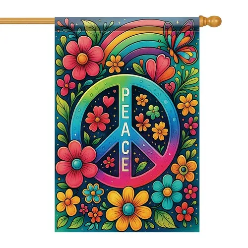 Peace House Flag 28x40 Inch Rainbow Garden Flag Double Sided Butterfly Floral... AAV