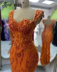 New Sleeveless Orange Party Dress Sequins Pearls Cocktail Dresses Sweetheart Formal Prom Gowns Luxury Celebrity Gown Vestido