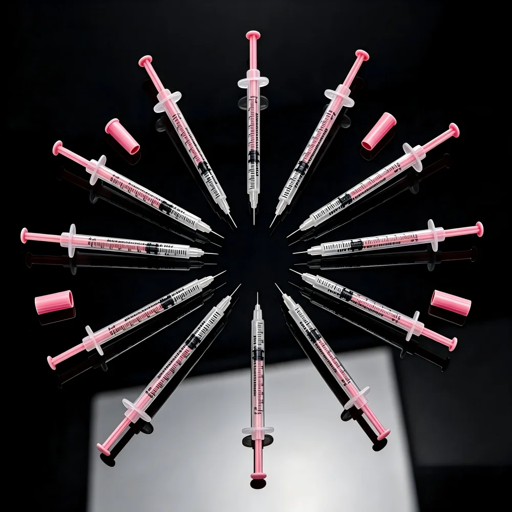 100pcs Blush Pink Insulin Syringe 1ml 30G 31G 8mm Disposable Sterile Injection Syringe with Needle Individually Packed