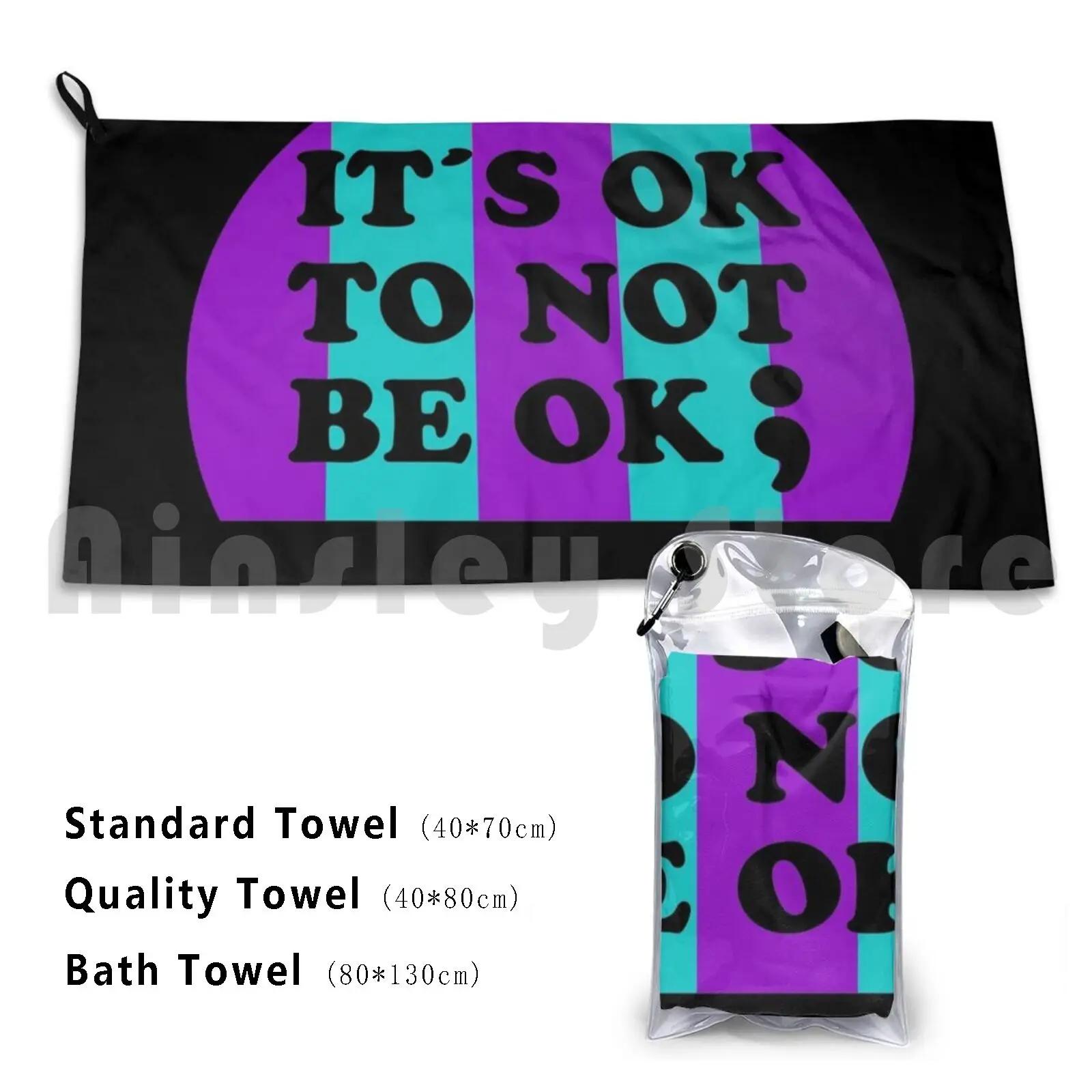 Suicide Awareness It′s Ok To Not Be Ok ; Semicolon Beach Towel Quick Dry Quality Towel Suicide Suicide Awareness Day