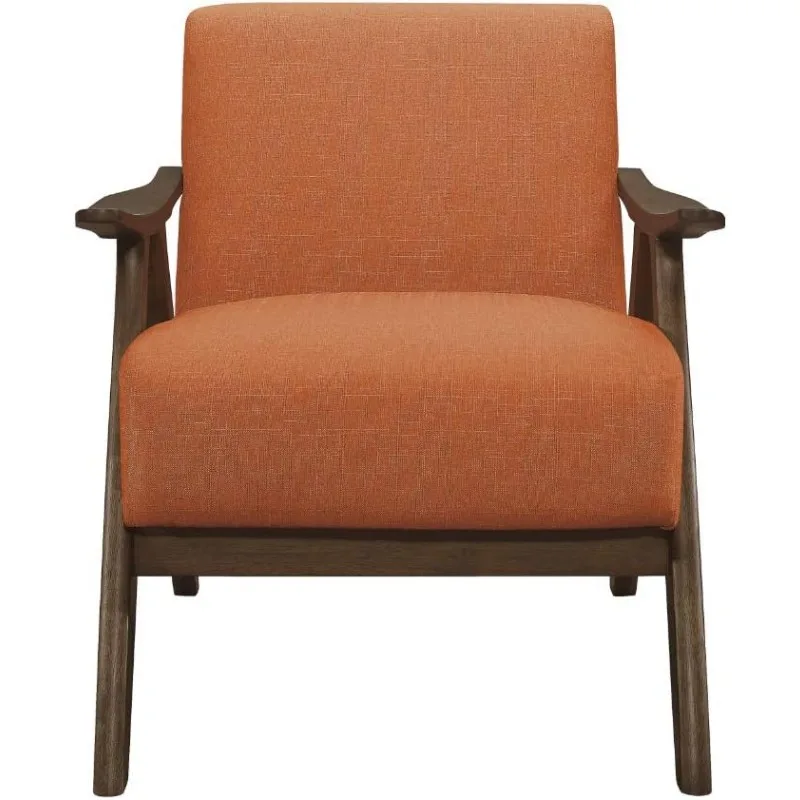 Mid Century Modern Accent Chair with Solid Wood Frame in Walnut Finish, Upholstered Living Room Lounge Arm Chair