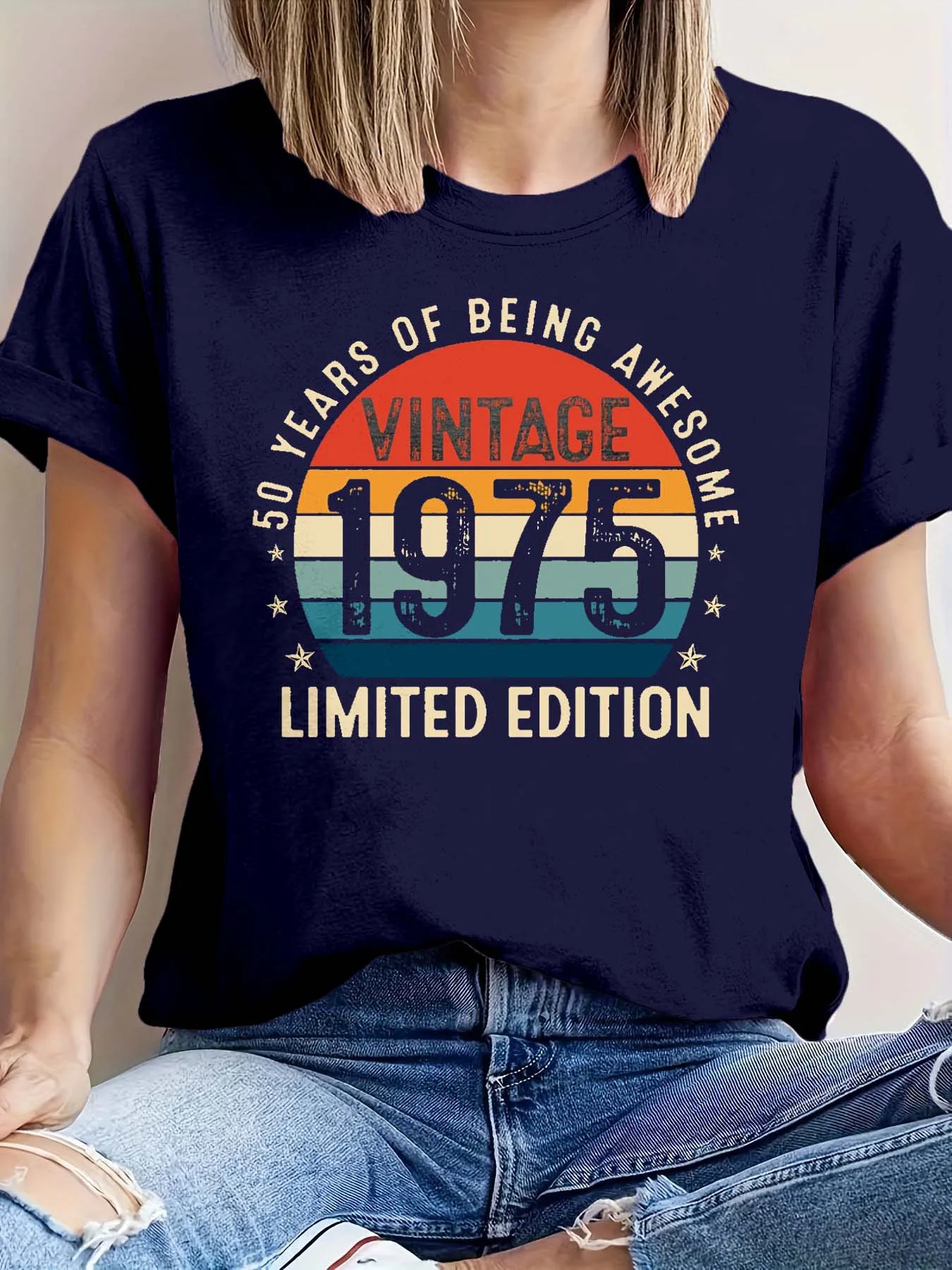 

Памятная стильная футболка больших размеров 50 лет Being Awesome Vintage 1975 Limited Edition