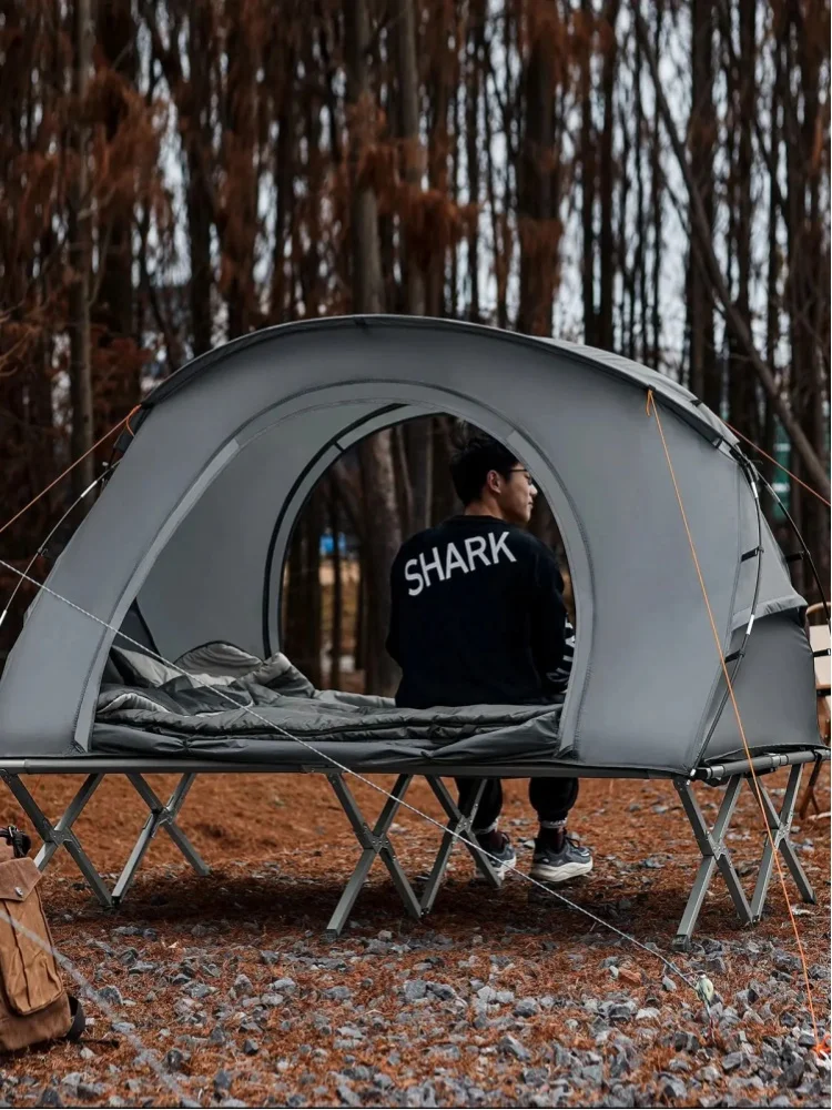 SoBuy OGS60-L-HG Survival-Zelt Feldbett mit Zelt Feldbett 4 in1 Camping Set mit Schlafsack und Zubehör Zelt 2 Person