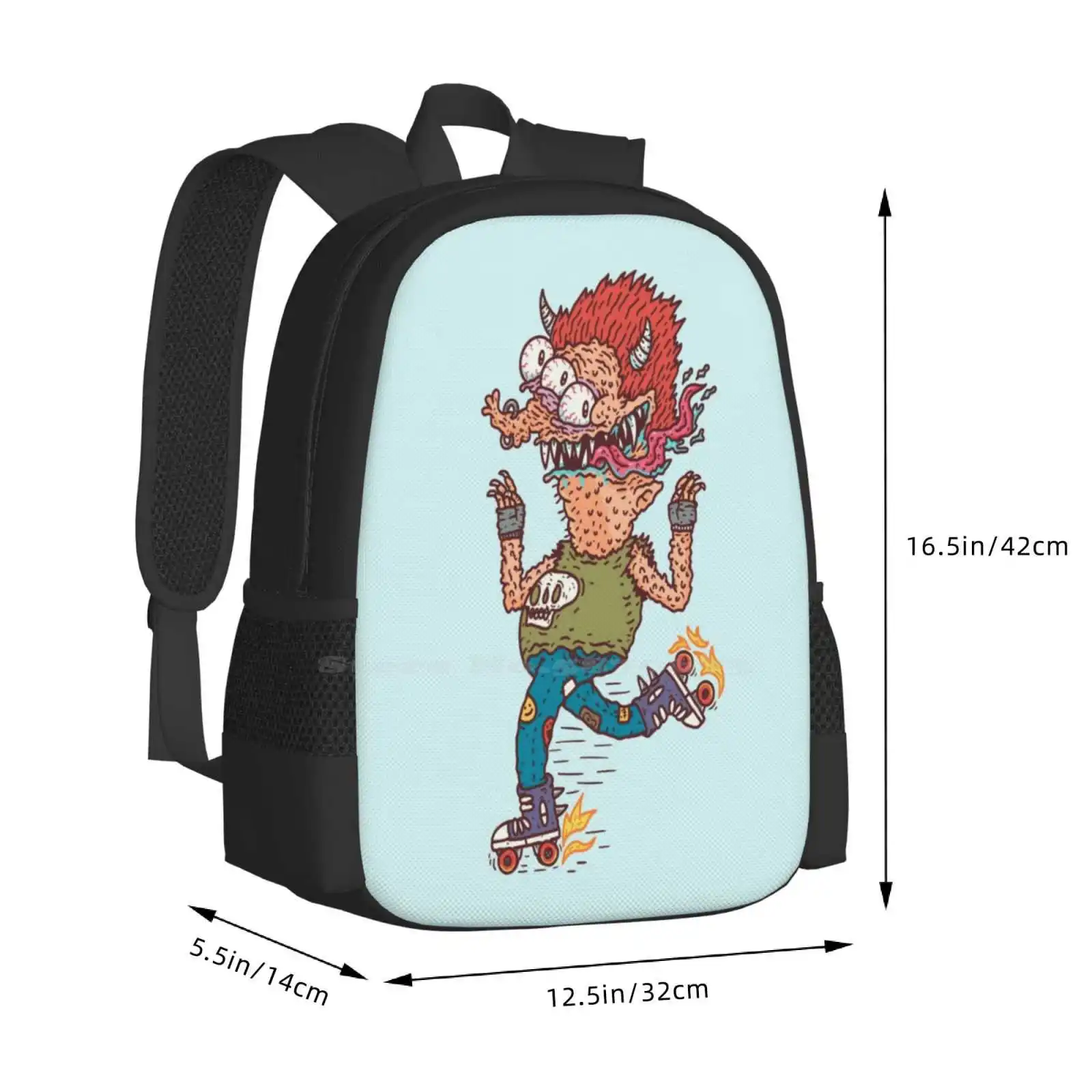 Rollerskater Bag Backpack For Men Women Girls Teenage Doodle Cartoon Cute Funny Monster Horror Creepy Creature Halloween