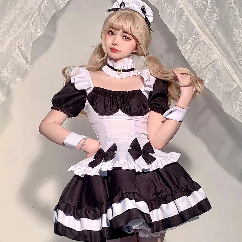 Halloween Costume Lolita Anime Maid Cosplay Gothic Sweet Big Bow Plus Size Maid Love Live Cosplay Party Uniform japanese clothes