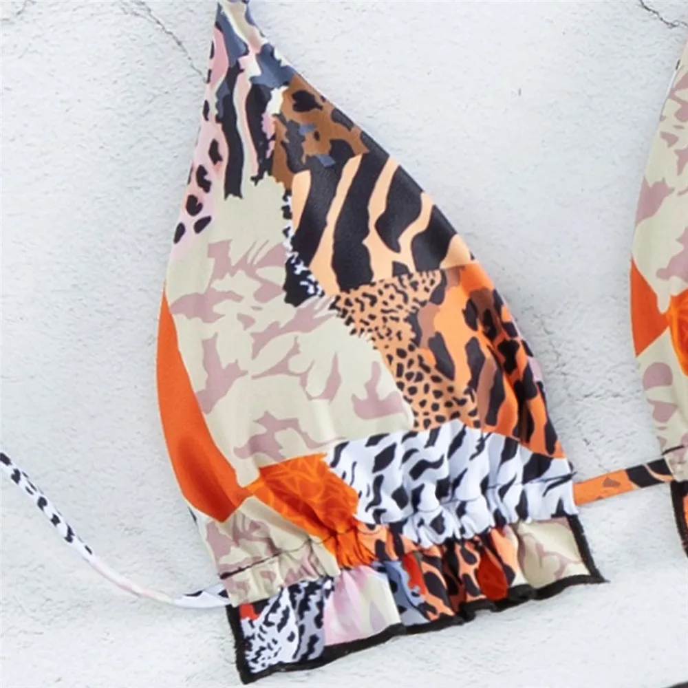 Color Leopard Print String Halter Bikinis Sets 3 Pieces Micro Thong Sexy Swimsuit Women Cover Ups Swimwear 2026 Beachwear Bikini