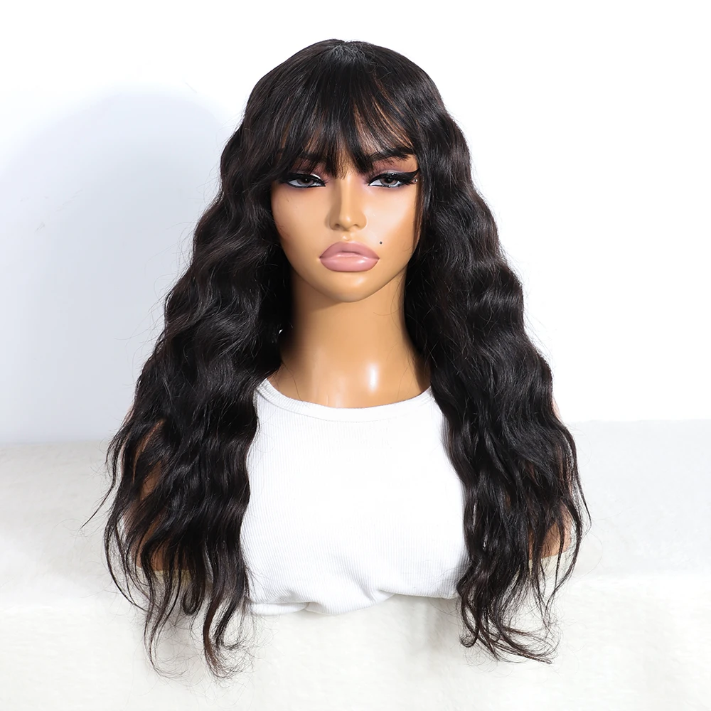 

Peruvian Body Wave Human Hair Wig With Bangs For Women Natural 22 Inches Remy Human Hair Wigs Full Machine Made Human Hair Wigs