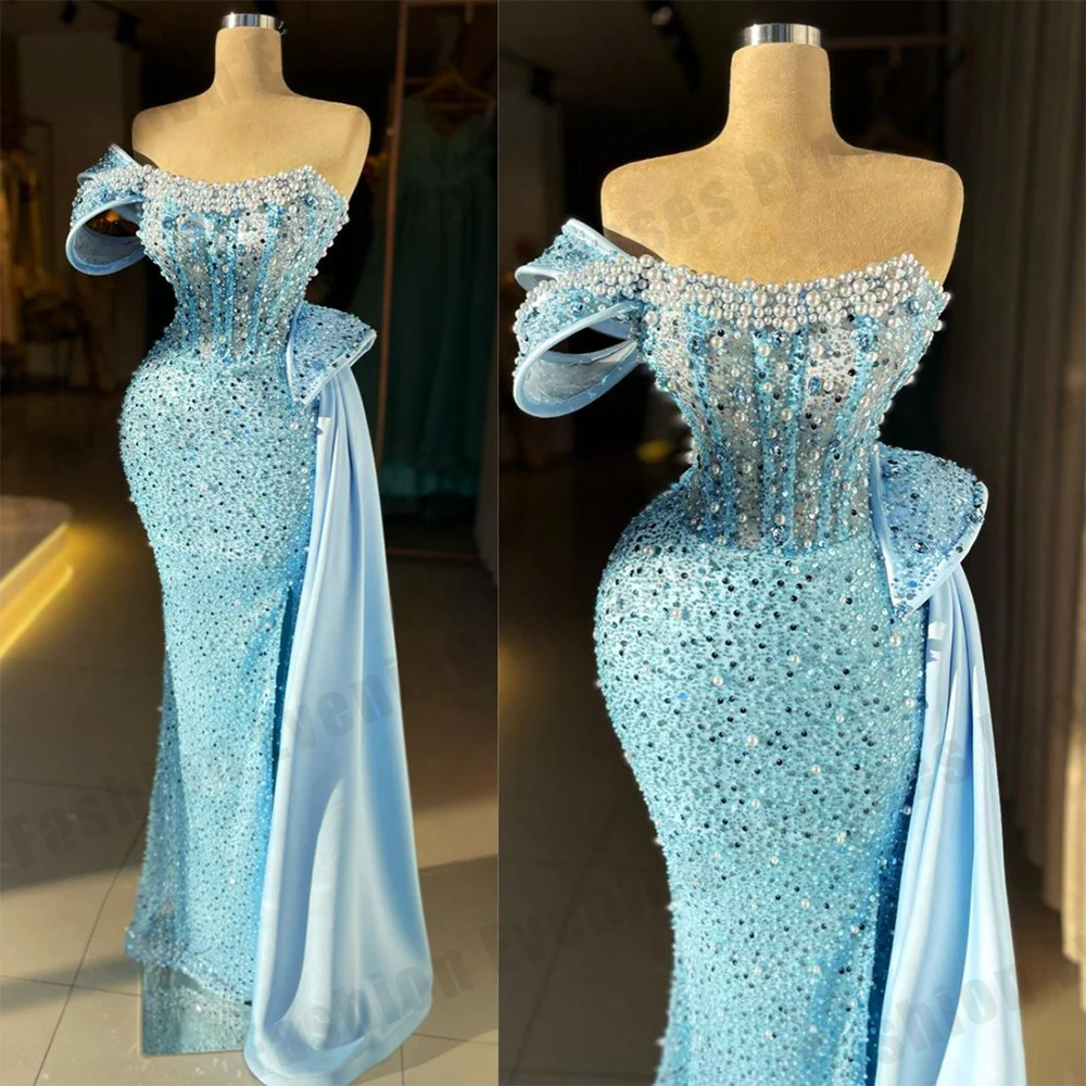Glitter Women's Evening Dresses Sexy Off Shoulder Sleeveless Princess Mermaid Ball Gowns Formal Party Customized robes de soirée