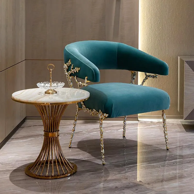 Light luxury Italian pure copper dining chair backrest leisure chair single makeup chair
