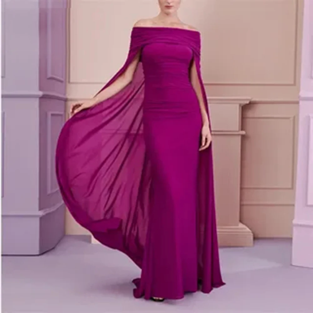 

Customized Elegant Evening Dresses Off The Shoulder Pleat Long A-Line Prom Dresses Floor Length Wedding Cocktail Party Dresses