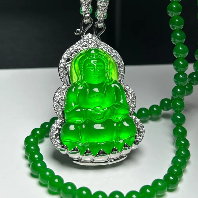 

Certified Natural High Ice Green Jade Jadeite guanyin amulet Pendant&NecklacesGuanyin