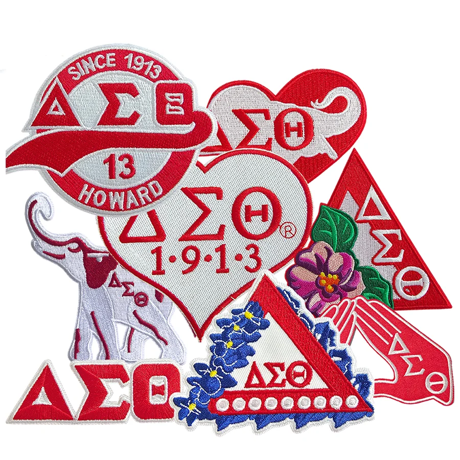 رقعة تطريز مسطحة بحروف يونانية من دلتا سيجما ثيتا، رمز ثقافي يوناني حديد على رقعة للقلنسوة والحقائب #1