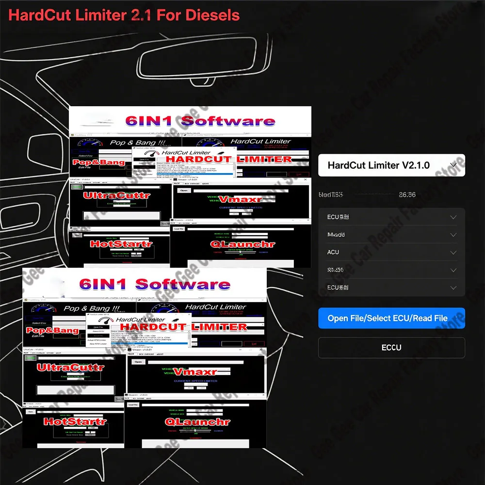 ECU obd2 scanner Software 6 IN 1 HardCut Limiter Diesel - Petrol Engines-Pop&Bang- HARDCUT LIMITER VMAX-HotStartr- QLaunchr Tool