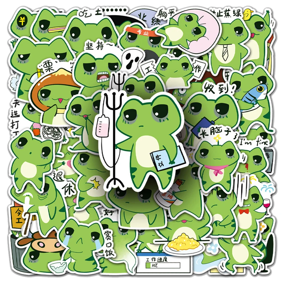 

10/30/50pcs Funny Working Frog Cartoon Stickers Cute Animal Decals Computer Motorcycle Guitar Waterproof Kawaii Kids DIY Sticker