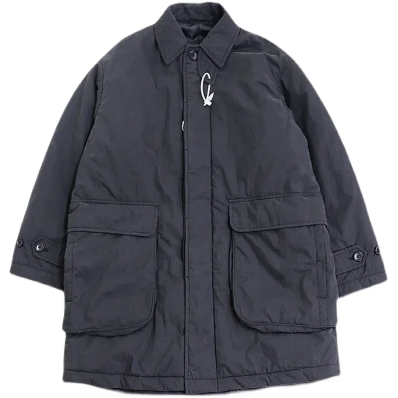 Jaqueta de algodão comprimento médio masculina, roupa de trabalho espessa japonesa, parka quente solta, nova chegada, tendência casual inverno