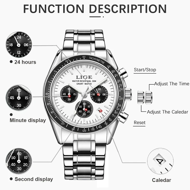 Reloj Hombre LIGE Luxury Business Men Watches Stainless Steel Quartz WristWatch Male Calendar Luminous Clock Relogio Masculino