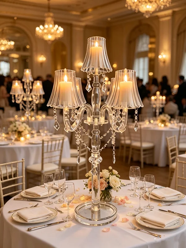 Clear Acrylic Candle Holder, Luxury French European Style Table Centerpiece, Elegant Transparent Candlestick for Wedding Welcome