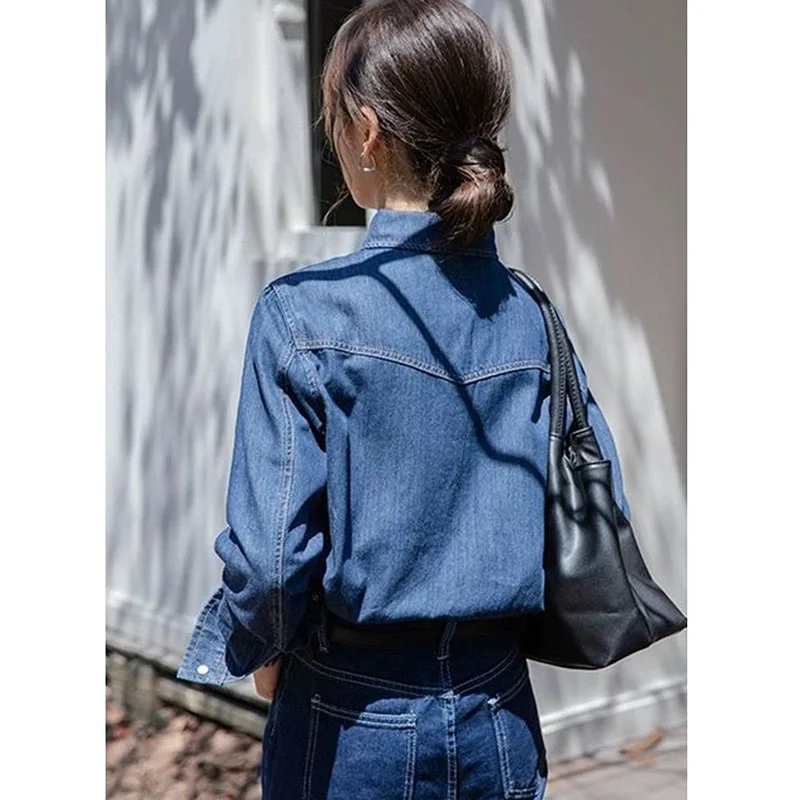 جديد قمصان الدنيم معطف للنساء الخريف الشتاء خمر الشارع الشهير العصرية جان سترة الكورية رفض طوق مكتب سيدة بلوزة