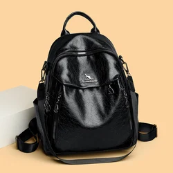 Vintage Women Leather Backpack Purse for Women 2025 High Quality Female Design Bagpack Rucksack Large Bookbag for Girl Sac a Dos