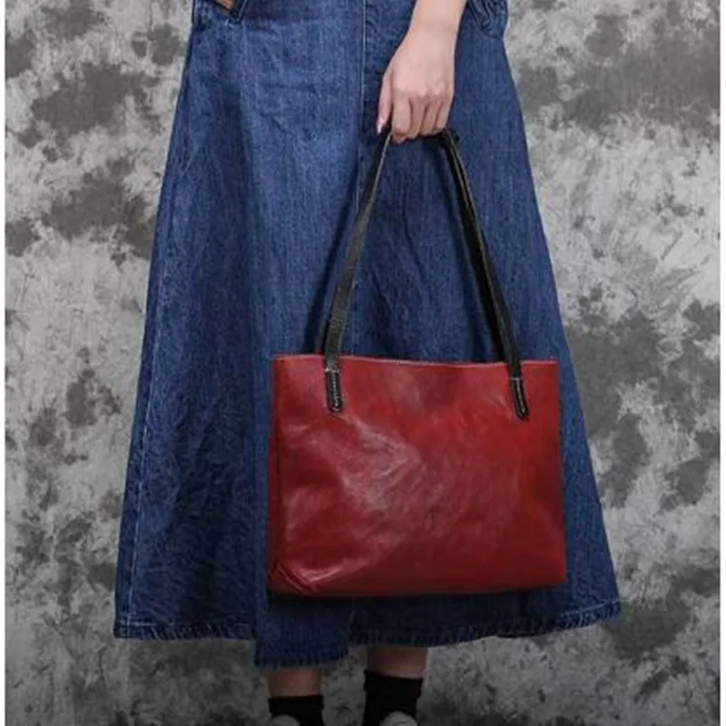 Leather large vegetable tanned leather vintage oil wax soft top layer cowhide Tote bag Large capacity computer bag