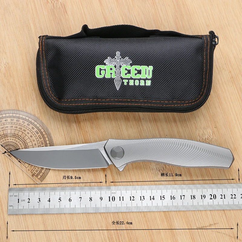 Green thorn, BIo Folding knife M390 blade TC4 titanium handle outdoor camping practical fruit knife EDC tool